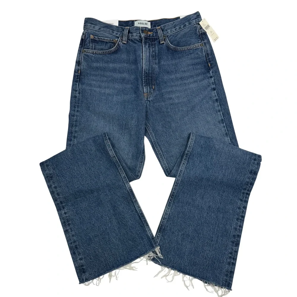 NWT AGOLDE Leena Jean Petite 27P Denim Baby Boot Cut 31" Raw Hem Anthropologie - Picture 5 of 14